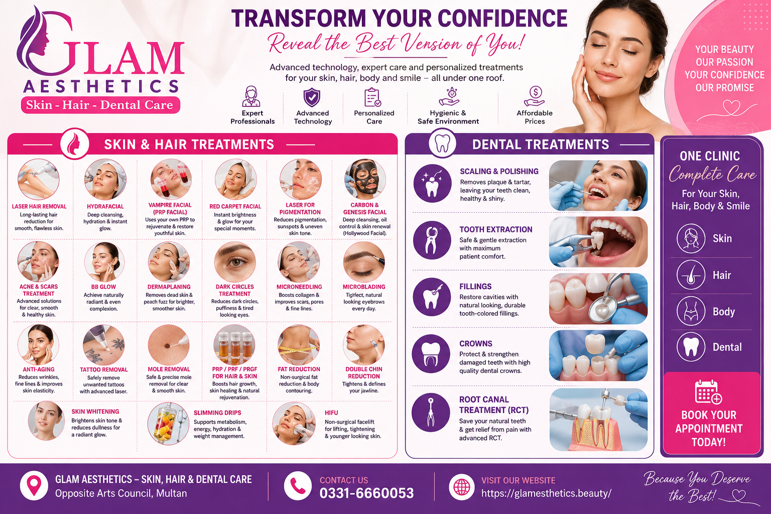 Transform Your Confidence with Advanced Skin, Hair & Dental Care at Glam Aesthetics Multan